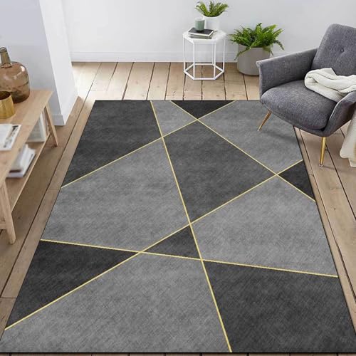Taidianolp Teppich Zimmer Deko,Schwarz Grau Gelb Geometrisches Design Modern, Anthrazit, 80 x 150 cm,Waschbarer Kurzflor Teppiche Küche Schlafzimmer Teppichläufer von Taidianolp