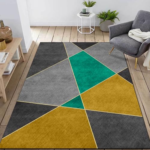 Taidianolp Teppich Zimmer Deko,Schwarz Grau Gelb Geometrisches Design Modern, Grün, 80 x 150 cm,Waschbarer Kurzflor Teppiche Küche Schlafzimmer Teppichläufer von Taidianolp