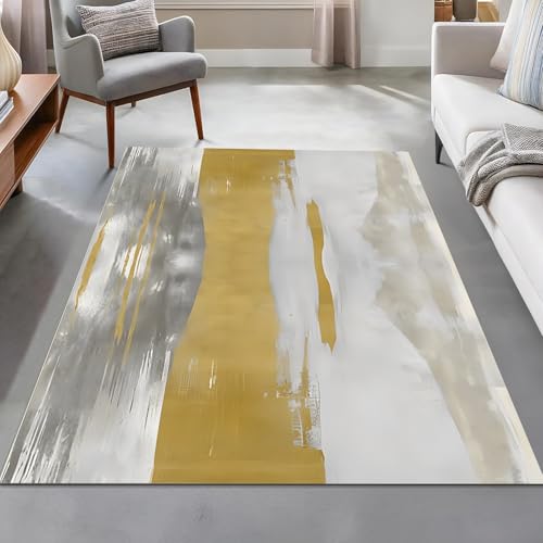 Taidianolp Teppich Zimmer Deko,Schwarz Weiß Grau Abstrakt Modern, Gelb, 160 x 230 cm,Teppiche groß Wintergarten Wohnzimmer Schlafzimmer Dekoration von Taidianolp