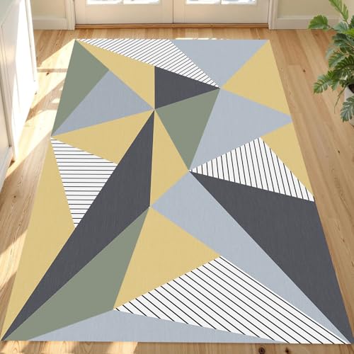 Taidianolp Teppich Zimmer Deko,Schwarz-Weiß-Grau-Ockergelb-geometrisches Design, Salbeigrün, 120 x 120 cm,Waschbarer Kurzflor Teppiche Designer Modern Schlafzimmer von Taidianolp