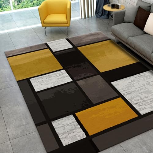 Taidianolp Teppich Zimmer Deko,Schwarz-graues geometrisches Boxen-Design, modern, Gelb, Senf, 180 x 300 cm,Dekorative Teppiche für Wohnzimmer Schlafzimmer Raumdekoration von Taidianolp