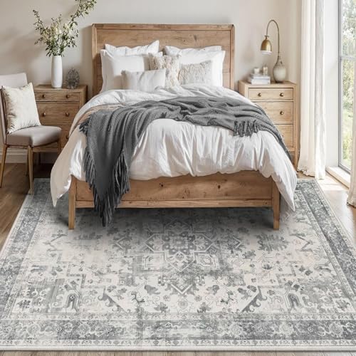 Taidianolp Teppich Zimmer Deko,Vintage-Blumenmuster im Used-Look, Grau, 200 x 250 cm,Wohnzimmerteppich Waschbar Kurzflor Teppiche groß Schlafzimmer Taidianolp Teppich Zimmer Deko,Vintage-Blumenmuster im Used-Look, Grau, 200 x 250 cm,Wohnzimmerteppich Waschbar Kurzflor Teppiche groß Schlafzimmer von Taidianolp