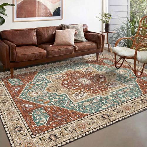 Taidianolp Teppich Zimmer Deko,Vintage Floral Distressed Muster Ziegelrot-Orange, Blaugrün, 90 x 120 cm,Waschbar Kurzflor Teppiche Schlafzimmer Homeoffice Dekoration Taidianolp Teppich Zimmer Deko,Vintage Floral Distressed Muster Ziegelrot-Orange, Blaugrün, 90 x 120 cm,Waschbar Kurzflor Teppiche Schlafzimmer Homeoffice Dekoration von Taidianolp
