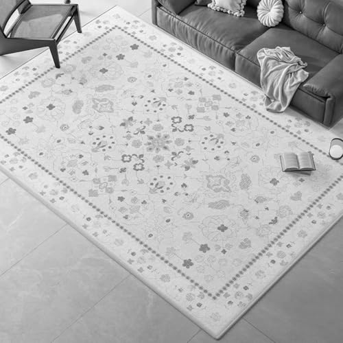 Taidianolp Teppich Zimmer Deko,Vintage Orientalischer einfacher Blumendruck, modern, Grau, 150 x 210 cm,Waschbar Teppiche Wohnzimmer Schlafzimmer Arbeitszimmer Esszimmer Taidianolp Teppich Zimmer Deko,Vintage Orientalischer einfacher Blumendruck, modern, Grau, 150 x 210 cm,Waschbar Teppiche Wohnzimmer Schlafzimmer Arbeitszimmer Esszimmer von Taidianolp