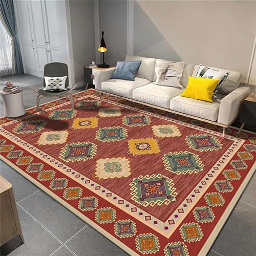 Teppich Wohnzimmer Deko,Multicoloured,120 x 190 cm,Rot Orange Gelb Grün Braun Traditionelles Vintage Muster von Taidianolp