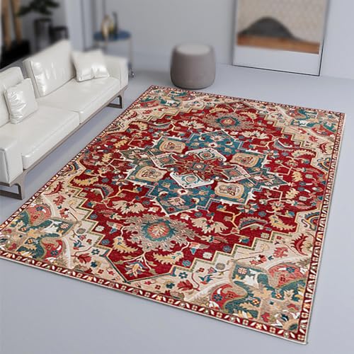 Teppich Wohnzimmer Deko,Multicoloured,140 x 140 cm,Rot, Blaugrün, Blau, Gelb, Beige, Blumen, Traditionelle, Vintage, Muster von Taidianolp