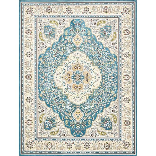 Teppich Wohnzimmer Deko,Multicoloured,60 x 120 cm,Blaugrün Blau Grün Gelb Beige Rot Blumen Orientalisch Traditionell Vintage,Teppiche Kurzflor rutschfest Waschbar von Taidianolp