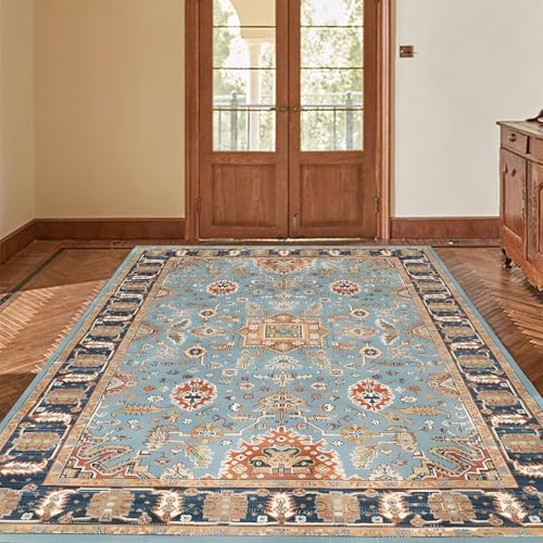 Teppich Zimmer Deko,Marineblau, Orange, Gelb, Blumenmuster, Orientalisch, Traditionell, Hellcyan, 120 x 200 cm,Teppiche für Hartholzböden Nachttisch Wohnzimmer Sofas Couches Teppich Zimmer Deko,Marineblau, Orange, Gelb, Blumenmuster, Orientalisch, Traditionell, Hellcyan, 120 x 200 cm,Teppiche für Hartholzböden Nachttisch Wohnzimmer Sofas Couches von Taidianolp