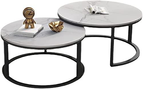 Decoration Runder Couchtisch Set Schwarz Weiß Marmor Tisch rund Wohnzimmertisch,2er Set Satztische Fürs Wohnzimmer, Kaffeetische,Wohnzimmertische - Wohnzimmertisch Rund, von Taifuan