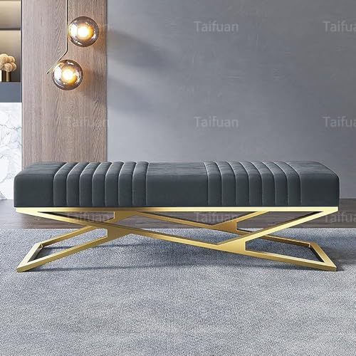 Luxuriöse Gepolsterte Sitzbank Mit Samt,Moderne Getuftete Schuhbank,Bequeme Schuhbank Im Eingangsbereich,X-förmige Metallbasis,Modernes Schlafzimmer-(Size:80x38x42cm(31x15x17inch),Color:dunkelgrau) von Taifuan
