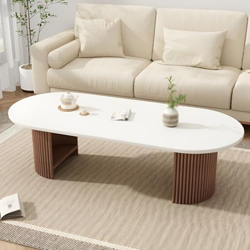 Massivholz Couchtisch rechteckig Wohnzimmer-Beistelltisch,massiver Holztisch Couchtisch für Wohnzimmer, rechteckiger Mitteltisch, Wohnzimmertisch aus Eichenholz, A(Size:100x50x40cm,Color:Weiß+Walnuss) von Taifuan