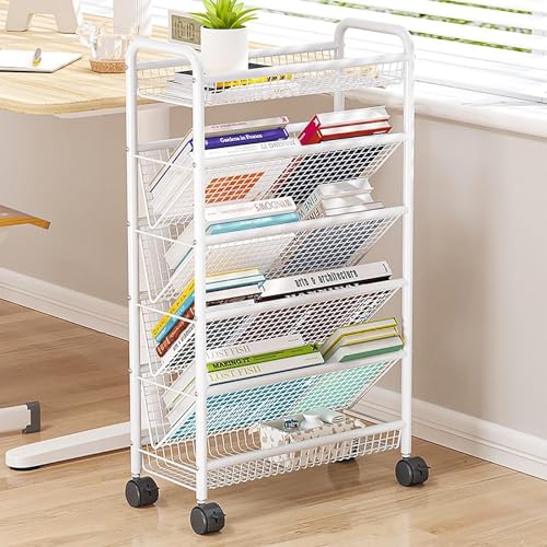 Taifuan Rolling Book Cart Mobile Bookcase with Wheels,Movable Bookcase Trolley, Compact Desktop Storage Cart Floor Standing Bookshelves/Corner Shelf, Magazine Rack for Tight Spaces for Home Office von Taifuan
