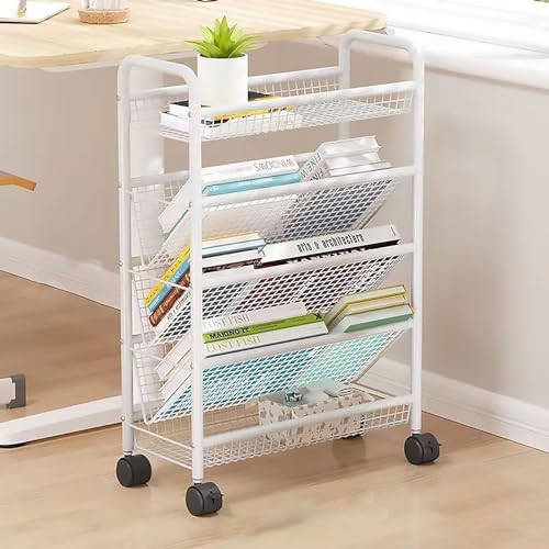 Taifuan Rolling Book Cart Mobile Bookcase with Wheels,Movable Bookcase Trolley, Compact Desktop Storage Cart Floor Standing Bookshelves/Corner Shelf, Magazine Rack for Tight Spaces for Home Office von Taifuan