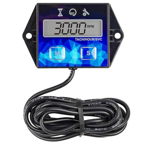 Taikemeti Digitaler LCD Wasserdichter Drehzahlmesser Wartungserinnerung Auswechselbare Batterie Verwendet in Rasenmäher Traktor Motorrad ATV von Taikemeti