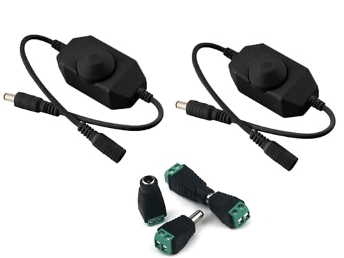Taikuwu PWM LED Dimmer DC12V-24V 6A 72W - Helligkeitsregler für LED Streifen 2835/3528/5050/5630 & 12-24V Beleuchtung 2 Stück mit Stecker & Buchse (Schwarz) von Taikuwu