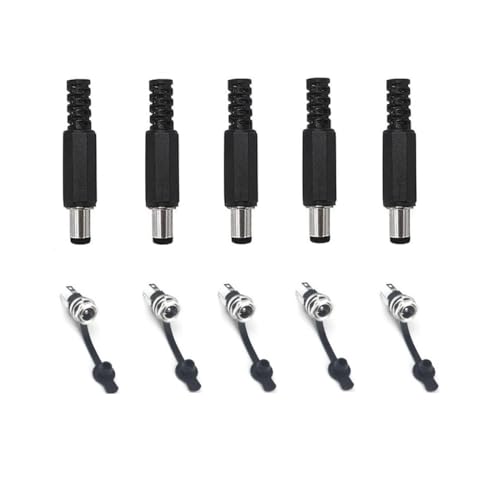 Taikuwu 5 Stücke 5,5 mm x 2,1 mm DC-Stecker +5 Stücke Gummi Schutzklappen+Mount Socket mit Lötanschluss,für Audio/Video/Handy/Überwachungskameras von Taikuwu