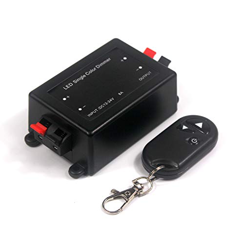Taikuwu LED Dimmer mit RF Fernbedienung - 12V DC PWM Controller für LED Stripes & Lampen | 8A Max | Stecker & Buchse | Indoor Einsatz von Taikuwu
