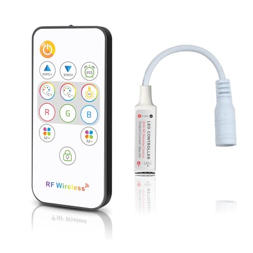 Taikuwu RF Mini RGB LED-Controller mit 13-Tasten-Fernbedienung, 5V-24V 6A Dimmer, 4-Pin für 5050/3528/5630 LED-Streifen, Automatischer Speicher von Taikuwu