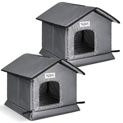 Wetterfestes und isoliertes Katzenhaus für den Außenbereich – nahtloser Boden bleibt trocken, einfache Montage, warmer Unterschlupf für Gemeinschafts-/Outdoor-Katzen (S-2 Stück) von TailTastic