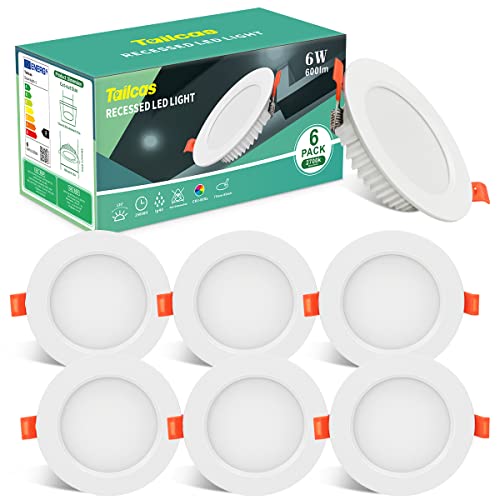 Tailcas LED Einbaustrahler 6W IP44 Ultra Flach 230V, 6er LED Einbauleuchten Set Warmweiß 2700k, Einbautiefe 26mm 600 Lumen, Ø105mm Einbaulochmaße 75-95mm, Deckenspots für Badezimmer Wohnzimmer Küche von Tailcas