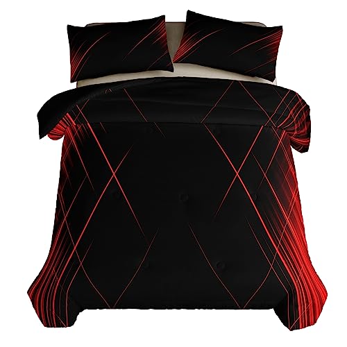 Tailor Shop Abstrakte rote und schwarze Tröster-Sets in voller Größe, schwarz und rot, für Kinder, Teenager, moderne Kunst-Bettwäsche-Sets mit 1 Bettdecke und 2 Kissenbezügen von Tailor Shop