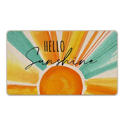 Tailus Hello Sunshine Fußmatte für Frühling und Sommer, dekorative Haustürmatte, Aquarell-Sonnen-Fußmatte, für drinnen und draußen, rutschfester Bodeneingangsteppich, saisonale Dekoration für Zuhause, von Tailus