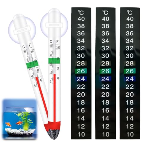 2 Aquarium Thermometer und 3 Aquarium Thermometer Aufkleber, Saugnapfthermometer, Hohe Genauigkeit, Suspendiertes Design, Leistungsstarker Saugnapfbecher von TaimeiMao