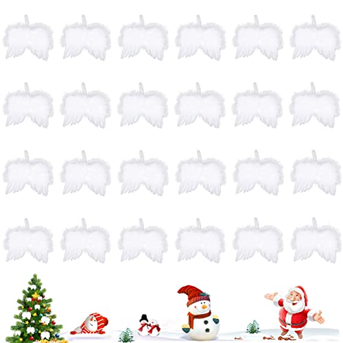 24 Stück Weihnachtsbaumschmuck Weiß,Weihnachten Engelsflügel,Deko Weihnachten Weiß,Federn Flügel Weihnachtsbaum Deko,für Draußen Drinnen Weihnachten Hochzeit Zuhause Party von TaimeiMao