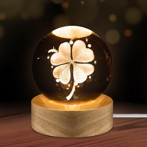 3D Kristallkugel Nachtlicht, 60mm Vierblättriges Glücksbringer Kleeblatt Kristallkugel, Glaskugel Lampe Deko mit Holzsockel, Weihnachtsgeschenke Nachtlicht für Kinder zur Taufe, Geburtstag 3D Kristallkugel Nachtlicht, 60mm Vierblättriges Glücksbringer Kleeblatt Kristallkugel, Glaskugel Lampe Deko mit Holzsockel, Weihnachtsgeschenke Nachtlicht für Kinder zur Taufe, Geburtstag von TaimeiMao