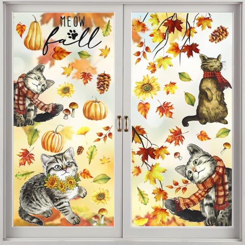 50 Stück Fensterbilder für Herbst und Thanksgiving - Ernte Aufkleber mit Katze, Kürbis, Blätter - Selbstklebend für Haus, Glas, Fenster Dekoration 50 Stück Fensterbilder für Herbst und Thanksgiving - Ernte Aufkleber mit Katze, Kürbis, Blätter - Selbstklebend für Haus, Glas, Fenster Dekoration von TaimeiMao