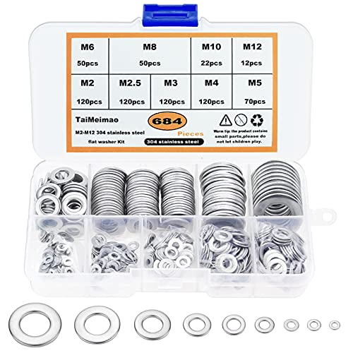 684 Stück Edelstahl Flach Unterlegscheiben,Flach Unterlegscheiben,Edelstahl flache Unterlegscheiben Set,Sicherungsscheiben Sortiment Set,9 Größen M2 M2.5 M3 M4 M5 M6 M8 M10 M12 684 Stück Edelstahl Flach Unterlegscheiben,Flach Unterlegscheiben,Edelstahl flache Unterlegscheiben Set,Sicherungsscheiben Sortiment Set,9 Größen M2 M2.5 M3 M4 M5 M6 M8 M10 M12 von TaimeiMao