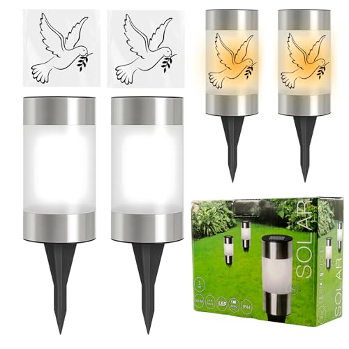 2 Stück LED Solar Grablicht Taube Grablichter für draußen,mit Erdspieß Grableuchte Gedenkkerze,Tube LED Solarlampe,Gartenleuchte für Außen von TaimeiMao