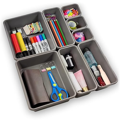 TaimeiMao 8 Stück Schubladen Organizer,Aufbewahrungsbox,Schubladen Ordnungssystem mit 3 Größen,Schreibtisch Schubladen Organizer,Plastik Schubladen Organizer für Büro/Schlafzimmer/Schminktisch von TaimeiMao