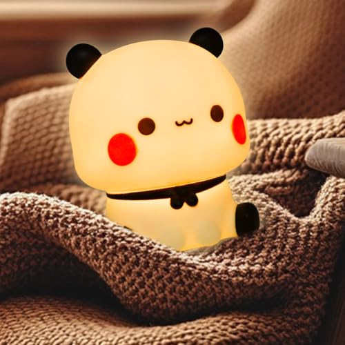 TaimeiMao BUBU DUDU Süßes Panda Nachtlicht – 3-stufig dimmbare Batterie-LED-Lampe mit Silikon-Touch, tragbare Schlafzimmerdekoration & Kinderzimmer-Geschenk für Mädchen/Jungen von TaimeiMao