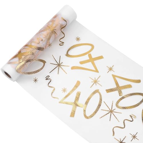 Tischläufer 40 Geburtstage 28cm × 10m Tischdecke Gold Tischläufer Rolle Glänzend Goldfolie Tischdeko Tischband aus Dekostoff Netz Happy Birthday für Party Geschenke DIY Basteln von TaimeiMao