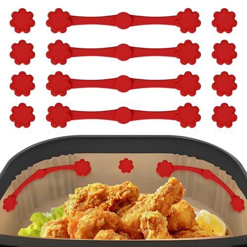 Taimimy Airfryer Magnet Silikon Schnallen, 12 Stück Silikon-Magnetschnallen für Heißluftfritteusen,Magnete Airfryer zum Fixieren Papiereinlagen für Hitzebeständigkeit(Rot) von Taimimy