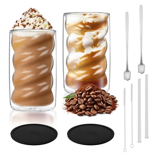 Taimimy Latte Macchiato Gläser Doppelwandig 350ml 2er Set mit 2 Löffeln, Doppelwandige Kaffeegläser Cappuccino Tassen, Espressotassen Thermogläser Teegläser (2x350ml+2 Löffel) von Taimimy
