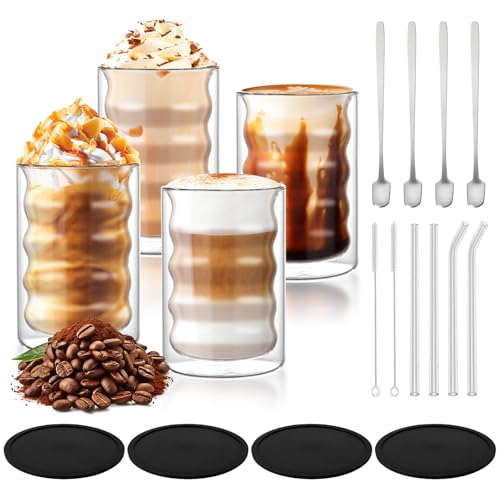 Taimimy Latte Macchiato Gläser Doppelwandig 350ml 4er Set mit 4 Löffeln, Doppelwandige Kaffeegläser Cappuccino Tassen, Espressotassen Thermogläser Teegläser aus Borosilikatglas(4x350ml+4 Löffel) Taimimy Latte Macchiato Gläser Doppelwandig 350ml 4er Set mit 4 Löffeln, Doppelwandige Kaffeegläser Cappuccino Tassen, Espressotassen Thermogläser Teegläser aus Borosilikatglas(4x350ml+4 Löffel) von Taimimy