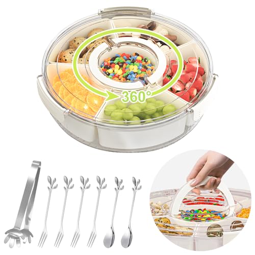 Taimimy Snackbox Rund mit Fächern, Snackteller Rund mit Deckel und Griff Drehbare Snackschale mit 6 Schalen, Groß Snack Spinner, Snackdose mit Fächern für Picknick, Party, SüßIgkeiten, Obst Taimimy Snackbox Rund mit Fächern, Snackteller Rund mit Deckel und Griff Drehbare Snackschale mit 6 Schalen, Groß Snack Spinner, Snackdose mit Fächern für Picknick, Party, SüßIgkeiten, Obst von Taimimy