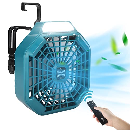 Taingwei Akku Ventilator mit Fernbedienung für Makita 18V Akku, leise Camping Ventilator mit 3 energieeffizienten Geschwindigkeitsstufen und dimmbarem LED Lampe von Taingwei