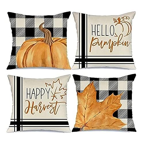 4er Set Kissenbezüge Tartan Herbst 40x40cm Soft Samt Dekorative Kissenhülle Quadrat Sofakissen Outdoor Kissenbezug für Sofa Schlafzimmer Wohnzimmer Zuhause Dekoration von Tainrun