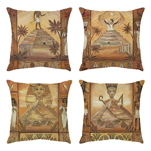 Dekorative Kissenbezug 40x40cm 4er Set Kissenbezüge,mit unsichtbarem Reißverschluß Dekokissen Kissenbezüge Das alte Ägypten Kissenhüllen für Außenbereich Terrasse Garten Bank Wohnzimmer Sofa Dekor von Tainrun