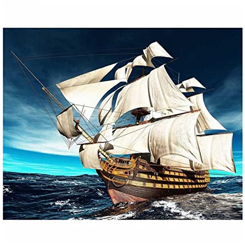 Diamond Painting, Diamant Painting Bilder Kristall Strass Stickerei Kreuzstich Kunsthandwerk 5D DIY Diamant Malerei Kits für Erwachsene Kinder, für Home Wall Décor Geschenk Seascape-Schiff 50x60cm von Tainrun