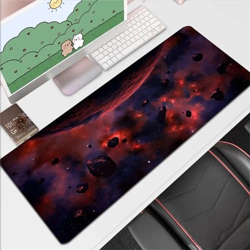 Gaming Mauspad XXL 1000x500mm Planet übergroßes Mousepad Vernähte Kanten Schreibtischunterlage Einfach Zu Reinigen für PC,Laptop von Tainrun