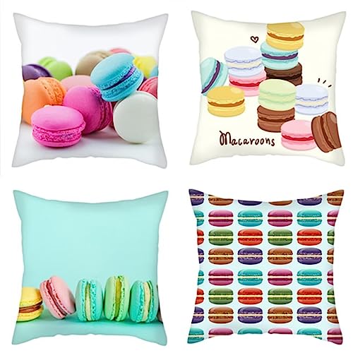 Kissenbezüge 4er Set Moderne Leinen Dekokissen Kissenbezug 40x40cm Quadratisch Kissenhülle Beidseitig Drucke Outdoor Zierkissenbezüge für Wohnzimmer Schlafzimmer Garten Kissen Deko Dessert-Macarons von Tainrun