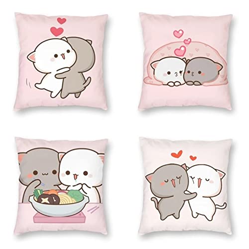Tainrun 4er Set Dekorativ Kissenbezug Nettes Katzen-Liebes-Herz(60x60cm), Leinen Kissenbezüge Dekorative Kissenhülle Zierkissenbezug mit Unsichtbarem Reißverschluss für Couch, Auto, Schlafzimmer von Tainrun