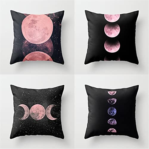 Tainrun 4er Set Dekorativ Kissenbezug Rosa Mond(45x45cm), Leinen Kissenbezüge Dekorative Kissenhülle Zierkissenbezug mit Unsichtbarem Reißverschluss für Couch, Auto, Schlafzimmer von Tainrun