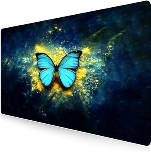 XXL Gaming Mauspad 1200x600x2mm - Mousepad Groß - Tischunterlage Large Size - rutschfeste Tastatur Matte - verbessert Präzision und Geschwindigkeit - Blauer Schmetterling von Tainrun