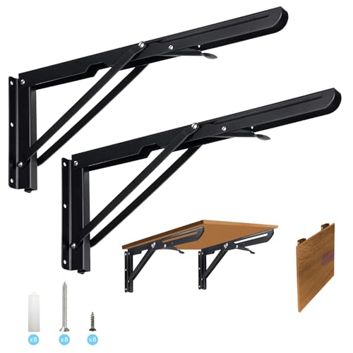 Regalträger, 400mm 2 Stück Edelstahl Klappkonsole Klappscharnier Klappkonsole Schwerlast für Bänke und Regalkonsole, Regalträger Schwarz von Taipintee