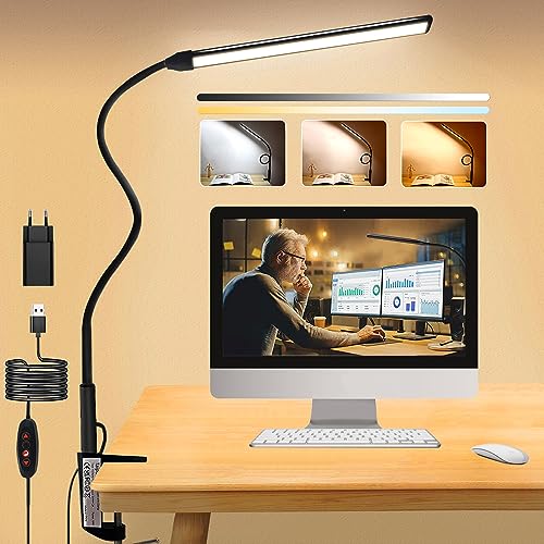 Taipow LED Schreibtischlampe, 10W Dimmbare Klemmlampe mit 3 Farbtemperaturen und 10 Helligkeitsstufen, Tischlampe Flexibler für Home Office Büro von Taipow